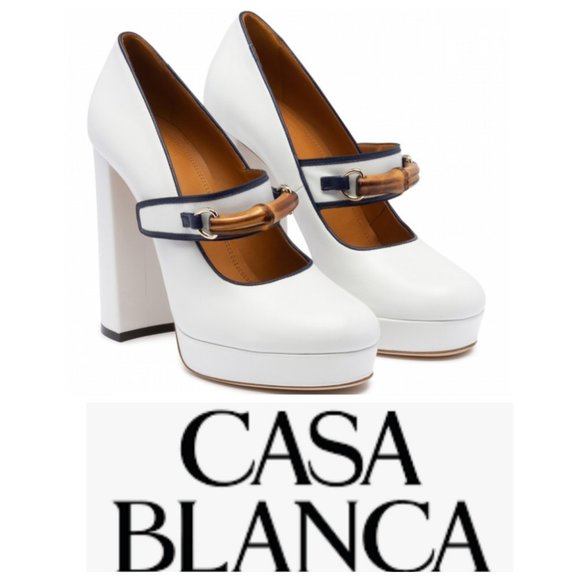 CASABLANCA Made in Italy Antonia Leather White Bamboo Pumps 6